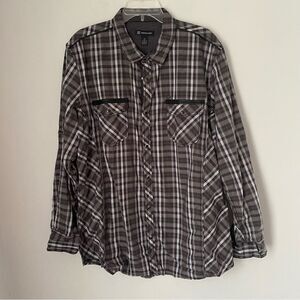 Inc Men’s Pearl Snap Button Front Plaid Long Sleeve Casual Shirt XXL
